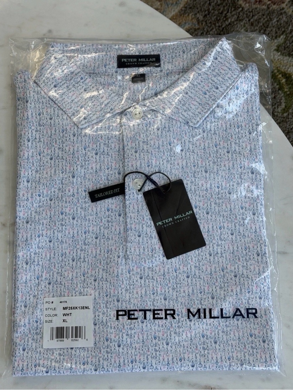 NWT Peter Millar Crown Crafted Villa Keys Polo White Tailored Fit Men’s XL